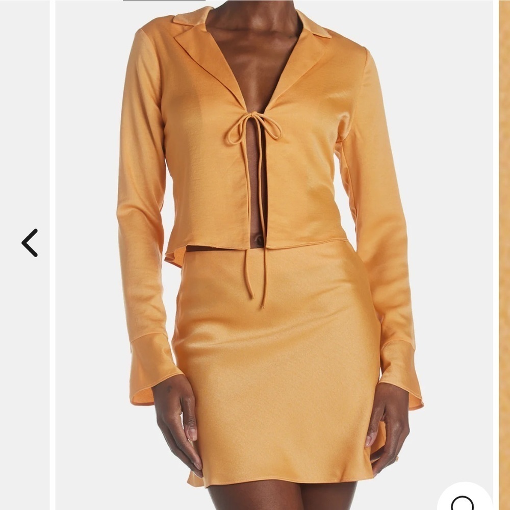 Sage The Label Satin Tie Front Top Long Sleeve Blouse Orange Going Out Crop S - Picture 6 of 8